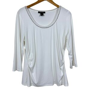 White House Black Market Jeweled Neck Line White Ruffle Women's Top Size XL